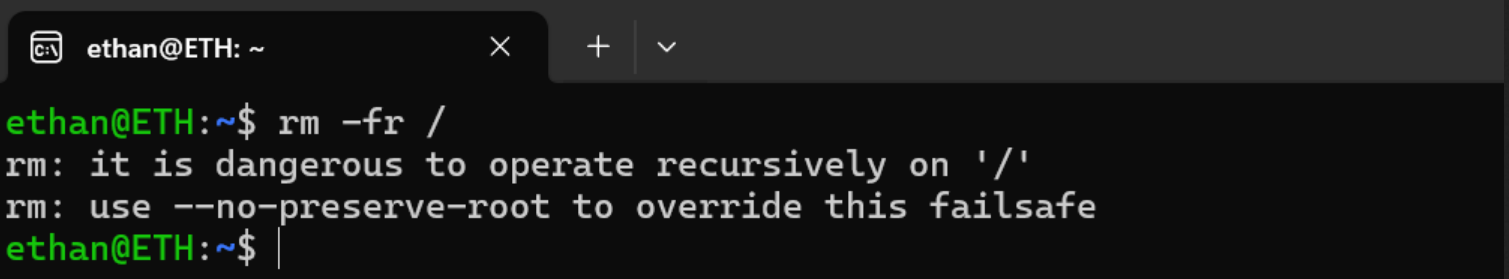 Ubuntu warning about rm -fr /